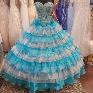 Layered Silver and Turquoise Ballgown